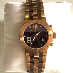 Renato Angi Gold-Tone Bracelet Watch with Black Dial